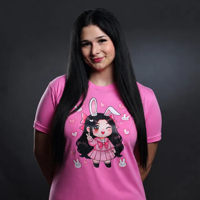 Larita wearing her merch